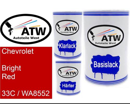 Chevrolet, Bright Red, 33C / WA8552: 500ml Lackdose + 500ml Klarlack + 250ml Härter - Set, von ATW Autoteile West.
